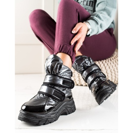TRENDI Shiny Snow Boots With Velcro black silver 1