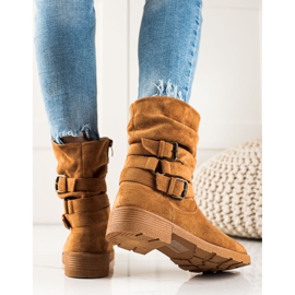 Renda Camel suede boots with a decorative buckle brown 1