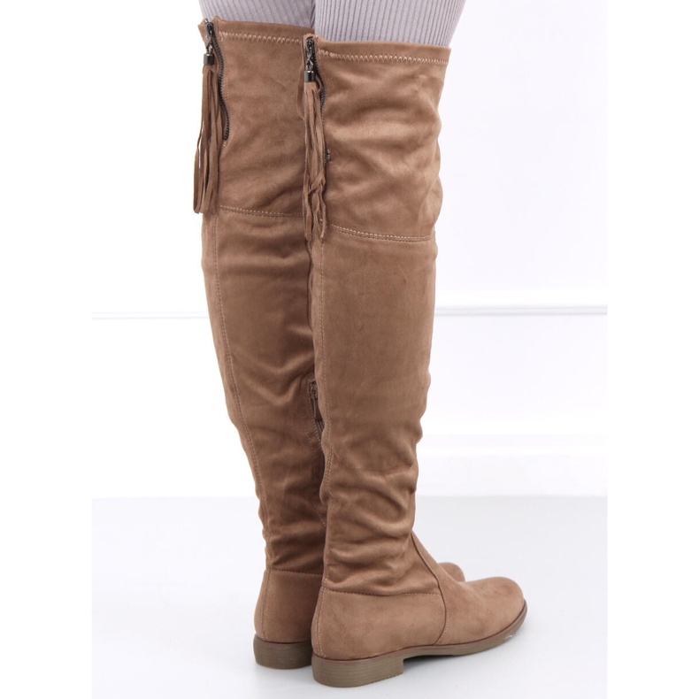 Toum Khaki fringed over-the-knee boots 1