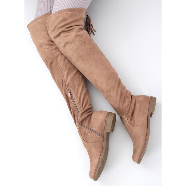 Toum Khaki fringed over-the-knee boots 2