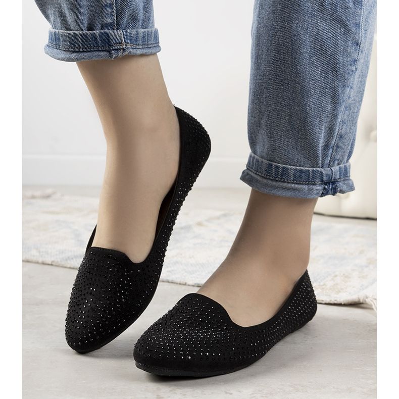 Black ballerinas adorned with Harriette cubic zirconia 1