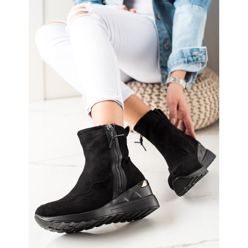 Evento Wedge-heeled suede ankle boots black 2