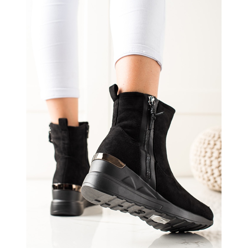 Evento Wedge-heeled suede ankle boots black 1