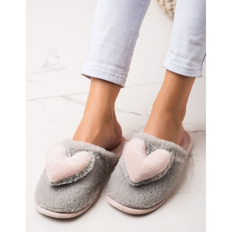 TRENDI Slippers With A Heart pink silver grey 2