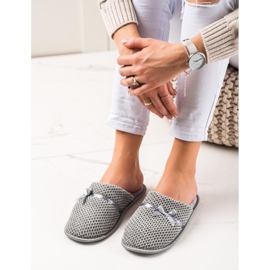 TRENDI Gray Slippers With A Bow silver grey 1