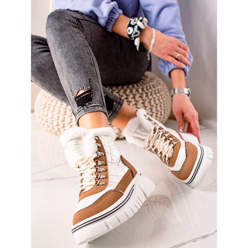 TRENDI Warm Snow Boots On The Platform white brown 2