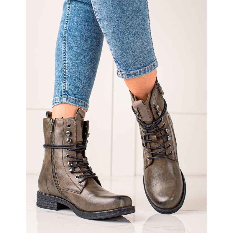 Super Mode Classic Lace Up Boots brown green 2