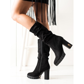 TRENDI Suede boots with matte heel black 1