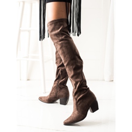 Laura Mode Low-heeled thigh-high boots brown 2