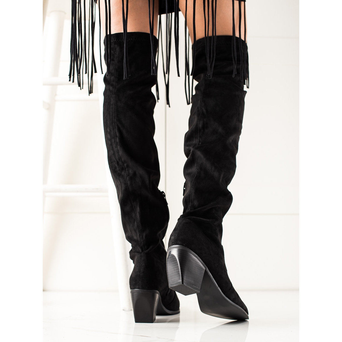 Laura Mode Low heeled thigh high boots black KeeShoes
