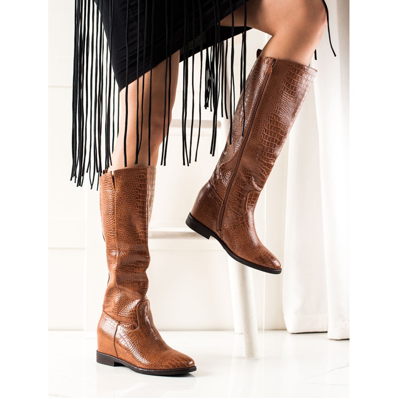 TRENDI Boots With Eco Leather On Wedge brown 1