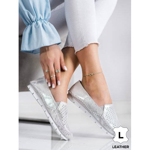 Goodin Silver Leather Loafers grey 1