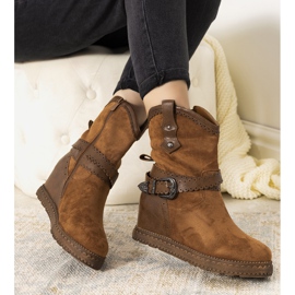 Women's camel boots with warm wedge Sherry brown 1