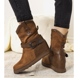 Women's camel boots with warm wedge Sherry brown 2