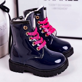 Children's Boots Warmed With Fur, Lacquered Navy Pinkie navy blue 1
