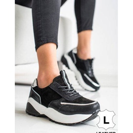 VINCEZA Black Leather Sneakers silver 1