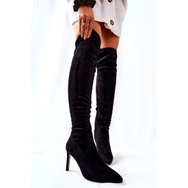 PE1 Black Suede Boots On High Heel Horina 1