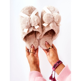 Fur Slippers With Pompoms Beige Pamppies 1