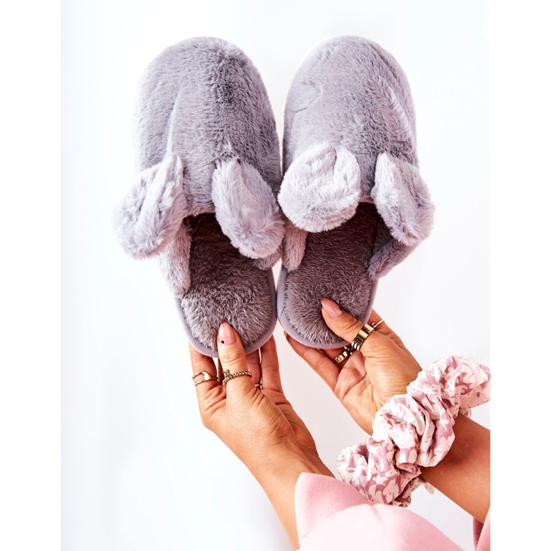 Fur Slippers With Ears Gray Thorpe grey 1