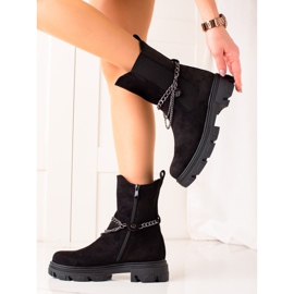 Bestelle Fashionable suede boots with a chain black 2