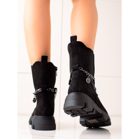 Bestelle Fashionable suede boots with a chain black 1