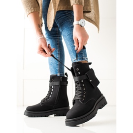 TRENDI Lace-up trappet boots with a pocket black 2