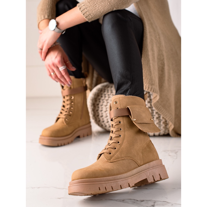 TRENDI Lace-up Boots Trappers With Pocket beige 2
