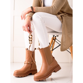 TRENDI High ankle boots with a chain beige 2