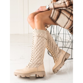 TRENDI Quilted Worker Boots beige 2