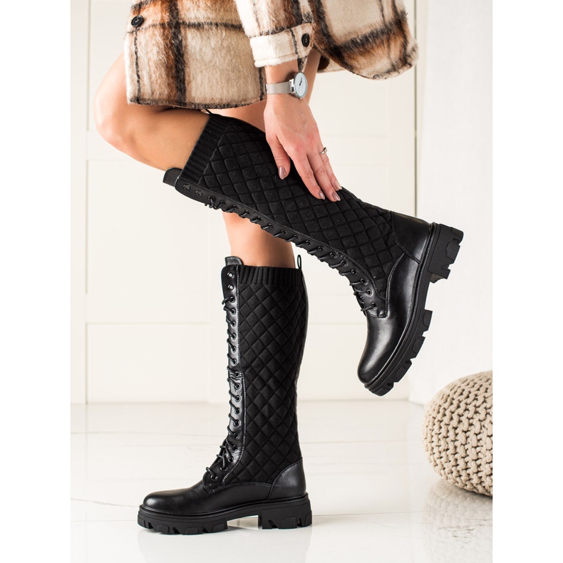 TRENDI Quilted Worker Boots black 1