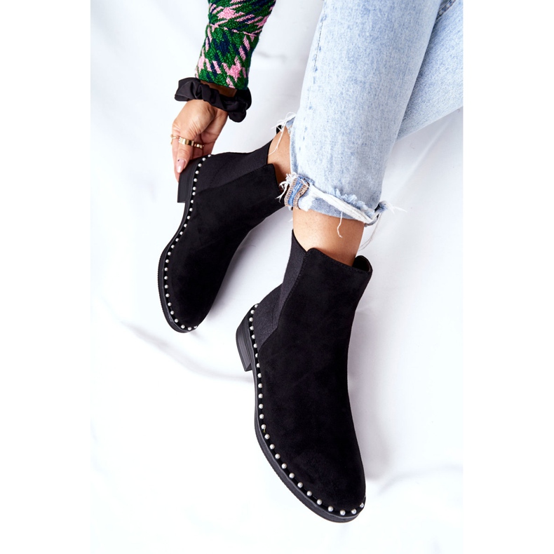 PG1 Black Jilanna Suede Jodhpur Boots With Pearls 1