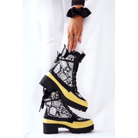 Leather Snakeskin Boots Black and Yellow Meridiah white 1
