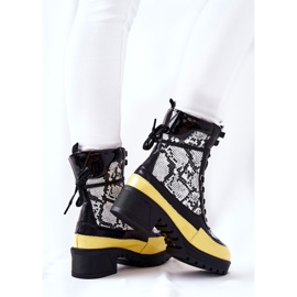 Leather Snakeskin Boots Black and Yellow Meridiah white 2