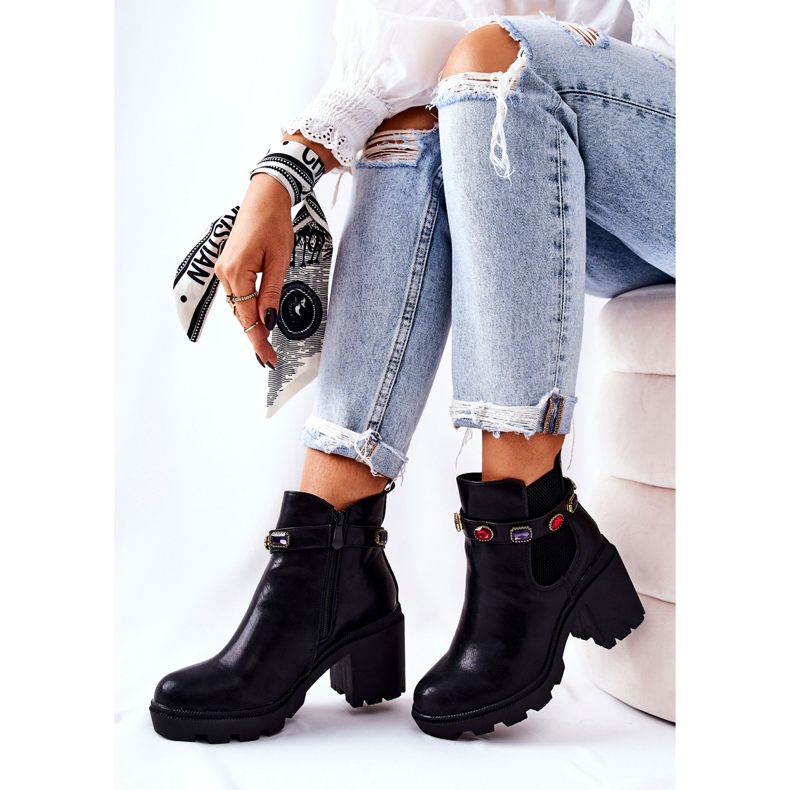 PS1 Leather Women's Boots On A Heel With Crystals Black Macbeth 1