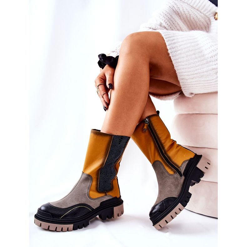 High Maciejka Leather Boots Yellow-Gray 05141-07 beige black grey golden 1