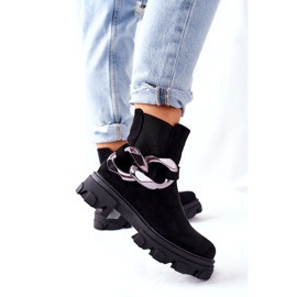 S.Barski Women's insulated boots, black Chelsea boots with an ornament 2