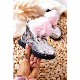 PA1 Children's Warm Boots With Fur Silver Rosea pink 3