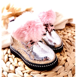 PA1 Children's Warm Boots With Fur Silver Rosea pink 4