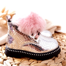 PA1 Children's Warm Boots With Fur Silver Rosea pink 5