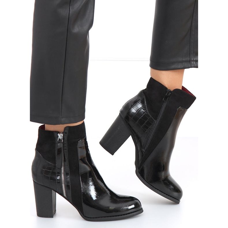 High-heeled boots, lacquered Flame Black Mirror 1