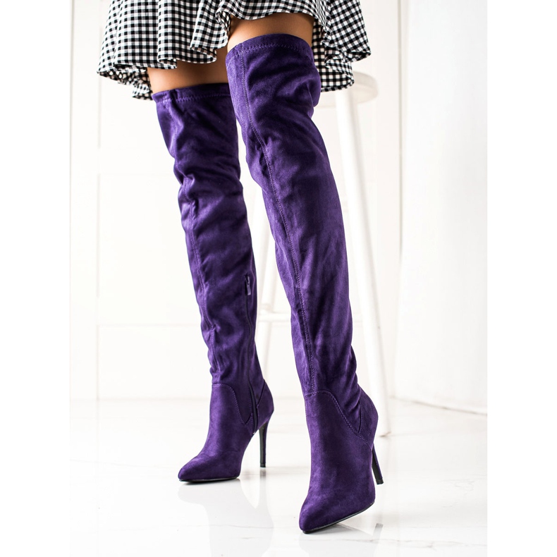 Small Swan Suede boots on a high heel purple 2