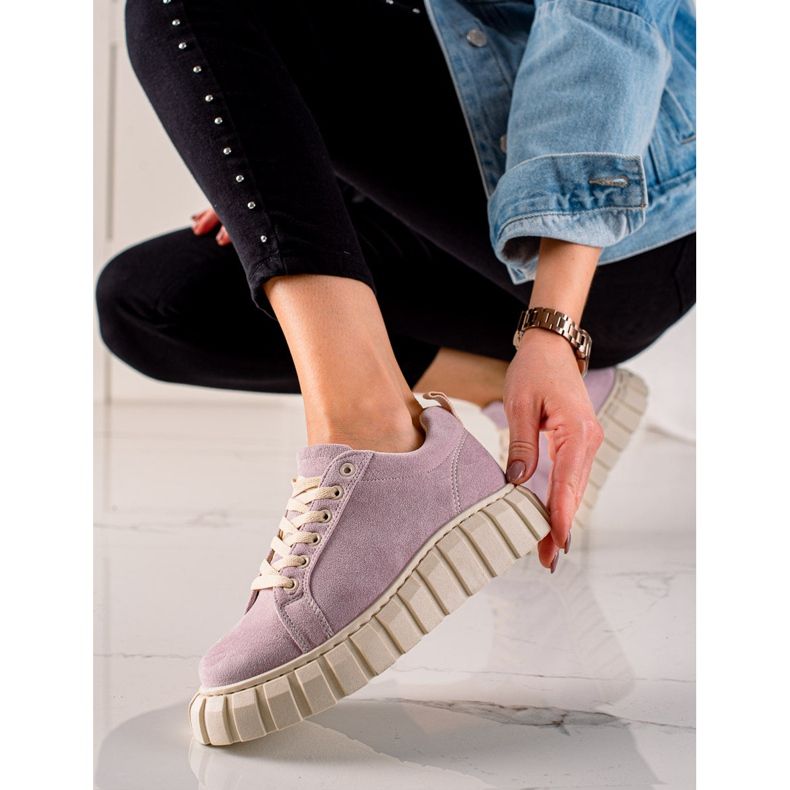 TRENDI Suede Sneakers On The Platform purple 2
