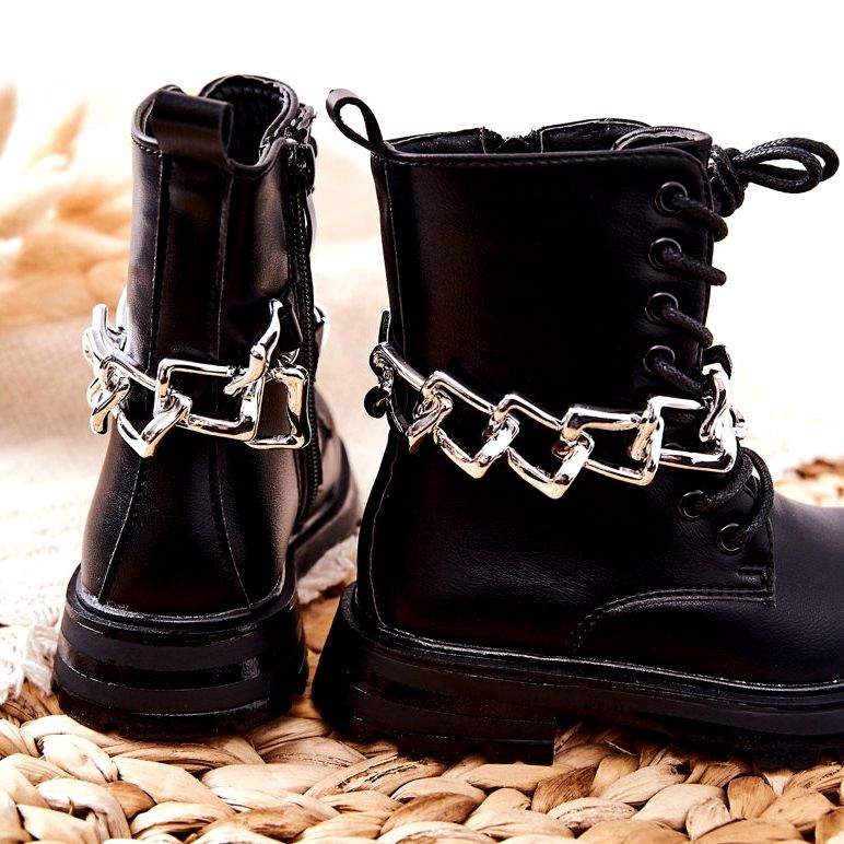 FR1 Children's Black Boots With Chain 2