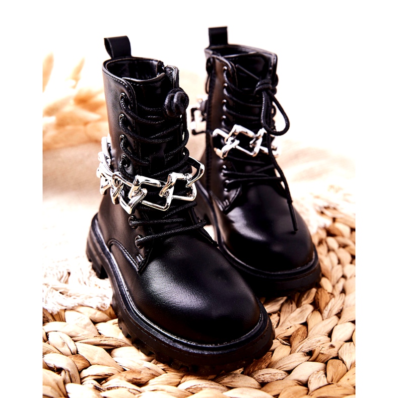 FR1 Children's Black Boots With Chain 3