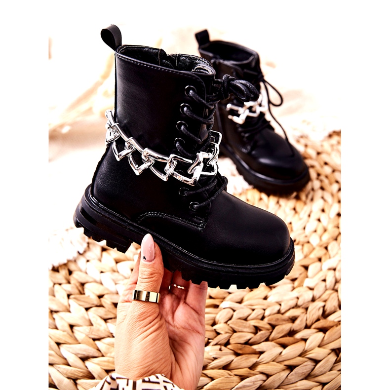 FR1 Children's Black Boots With Chain 4