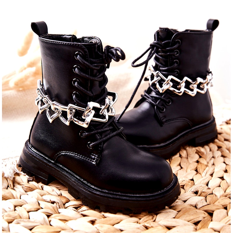 FR1 Children's Black Boots With Chain 5