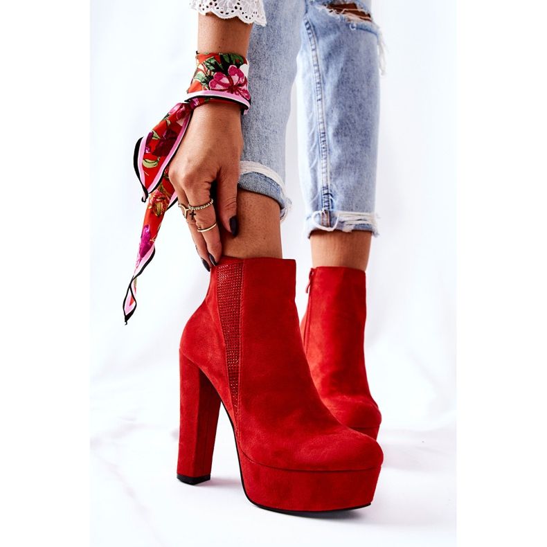 PS1 Suede High Heeled Boots Red Sarsea 2