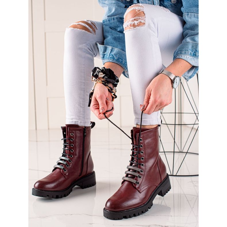 Evento Lace-up boots with eco leather claret 2