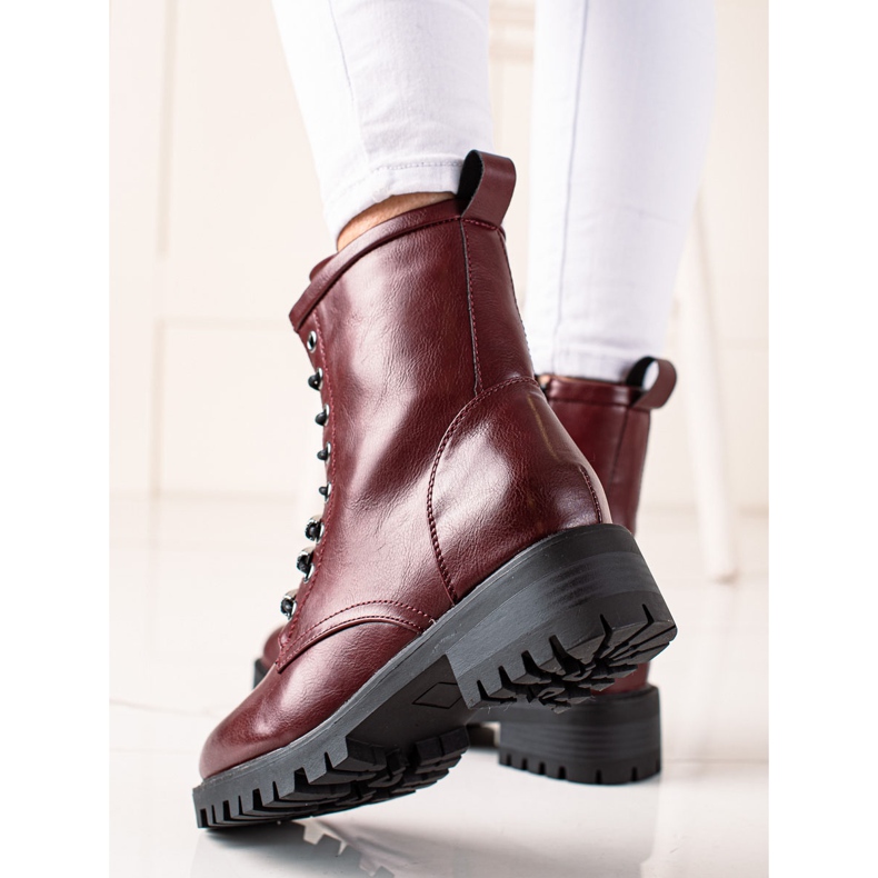 Evento Lace-up boots with eco leather claret 1