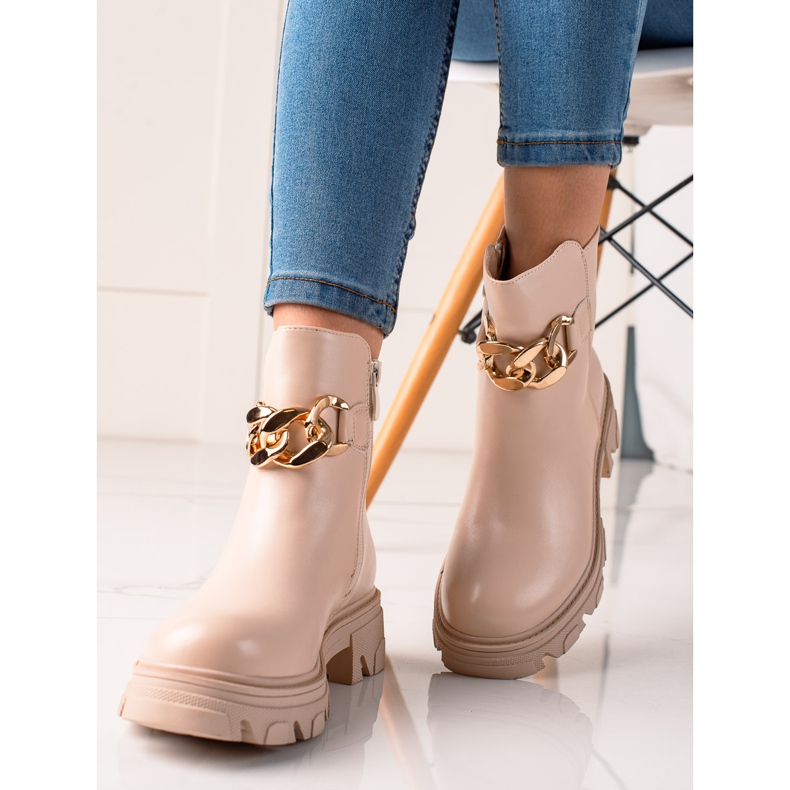 Bestelle Beige Booties With Chain 1
